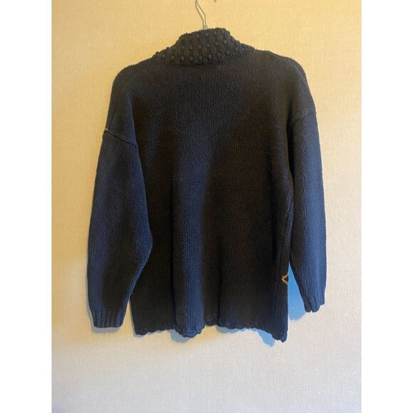 Rare Vintage 90's Boho Black Long Sleeved Tunic Sweater with Embroidered Crewelw - Picture 2 of 4